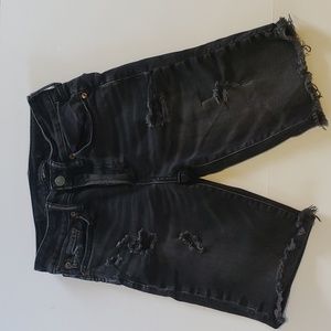 American Eagle Mens Size 26 Airflex + Distressed Cut Off Black Denim Shorts